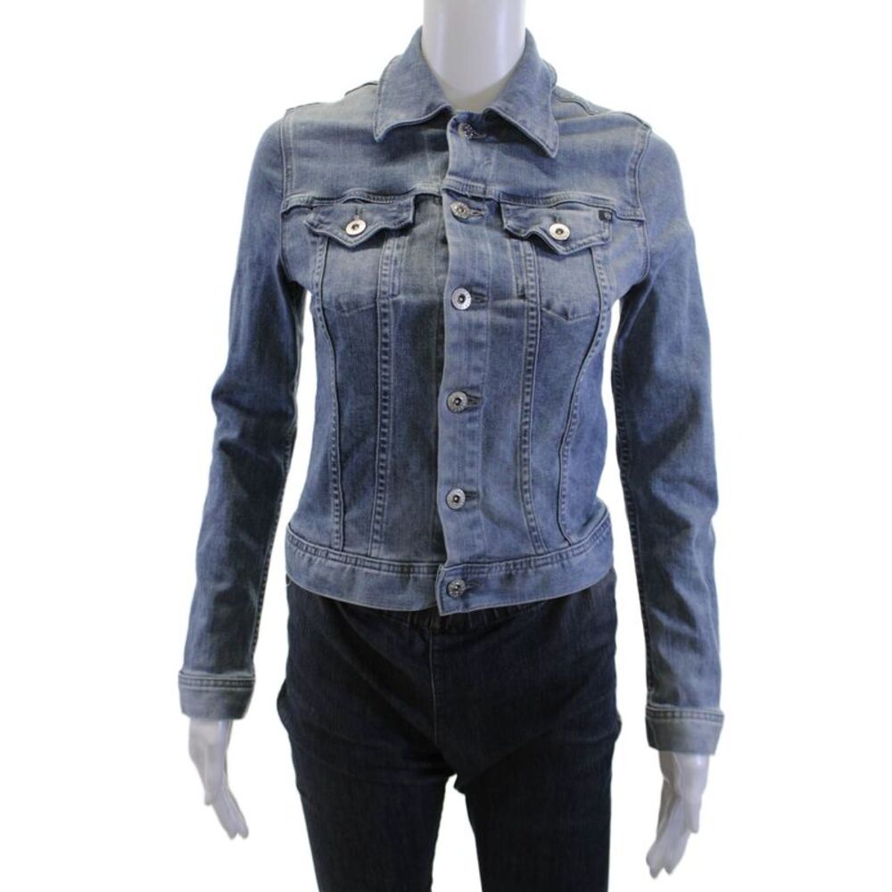AG Adriano Goldschmied Women Blue Collared Button Jacket Size XS